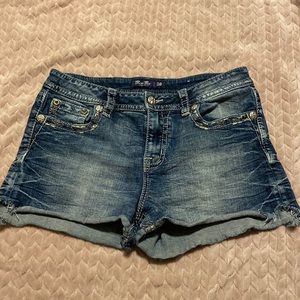 Miss Me, mid-rise denim, leopard print sequin distressed pockets, diamond detail